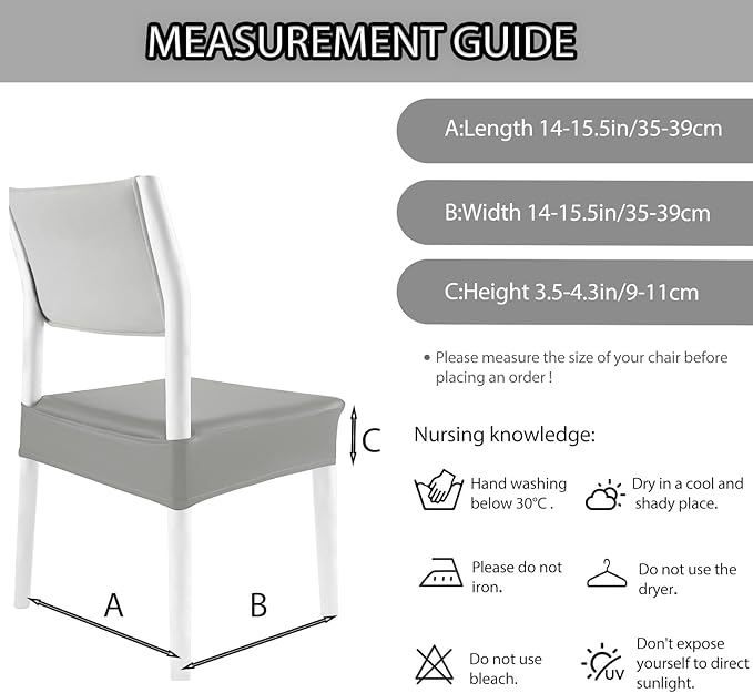 CWK Waterproof PU Leather Dining Chair Covers Set of 6-Stretchable Chair Seat Slipcovers, Removable & Washable Protector for Dining Room,Home,Office,Wedding,Rear Covers (PU-Silver)