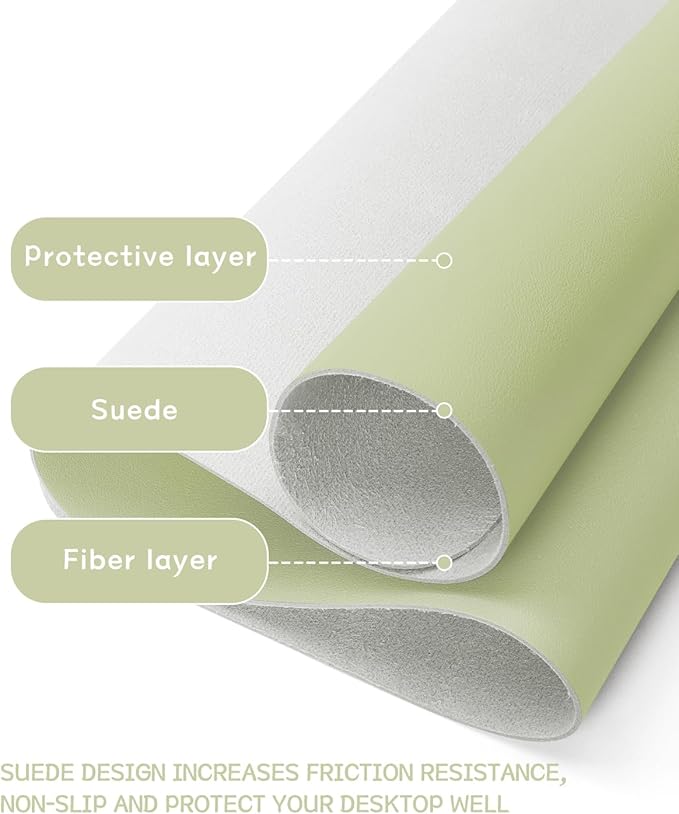 YSAGi Non-Slip Leather Desk Pad, Waterproof Laptop Computer Desk Keyboard Mat, Table Protector Blotter Mat, Large Mouse Pad for Office/Work/Home/Decor(Matcha Green, 23.6" x 13.7")