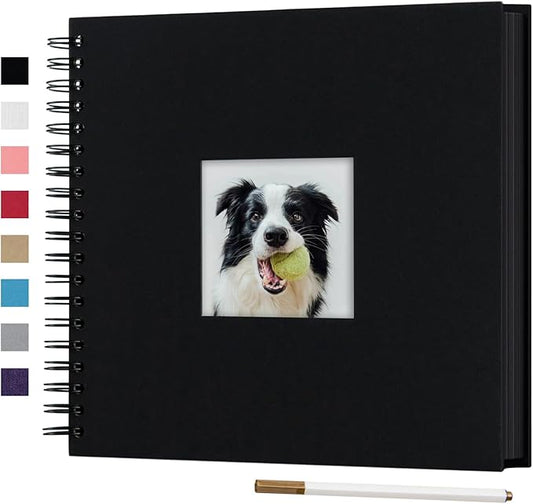 10 x 10 Inch DIY Scrapbook Photo Album with Window Design Cover 80 Pages Craft Paper Memory Book for Weeding Anniversary Travel and Baby (Black)