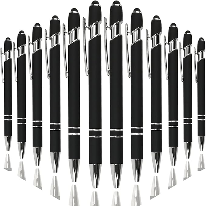 Ballpoint Pen with Stylus Tip, Soft Touch Click Metal Pen, 1.0mm Medium Point, Black Ink, 12 Count(Black)