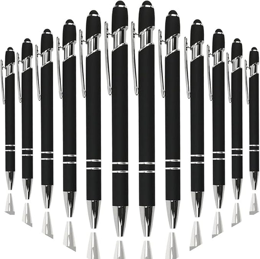 Ballpoint Pen with Stylus Tip, Soft Touch Click Metal Pen, 1.0mm Medium Point, Black Ink, 12 Count(Black)
