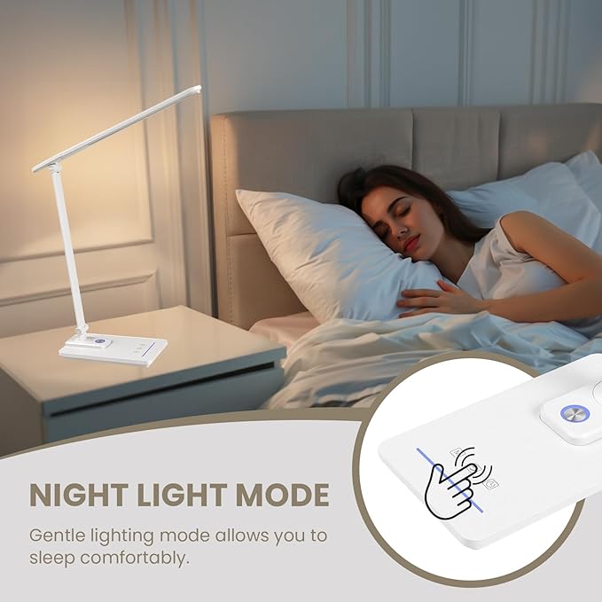 TECHNOVA LED Desk Lamp with 5 Color Temperatures | Sliding Stepless Dimming & One-Touch Timer | Foldable & Portable Design for Office/Study/Nail Art | USB Charging & Four-Axis Rotation for Small Desks