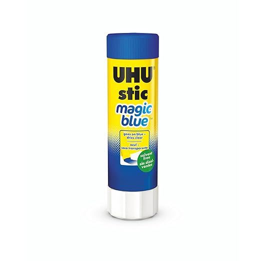 UHU Colored All Purpose Glue Stick 12-Pack Blue Applies & Dries Clear, 1.41oz - Non-Toxic, Washable. Permanent Strong Bond, Solvent-Free with Screw Cap,