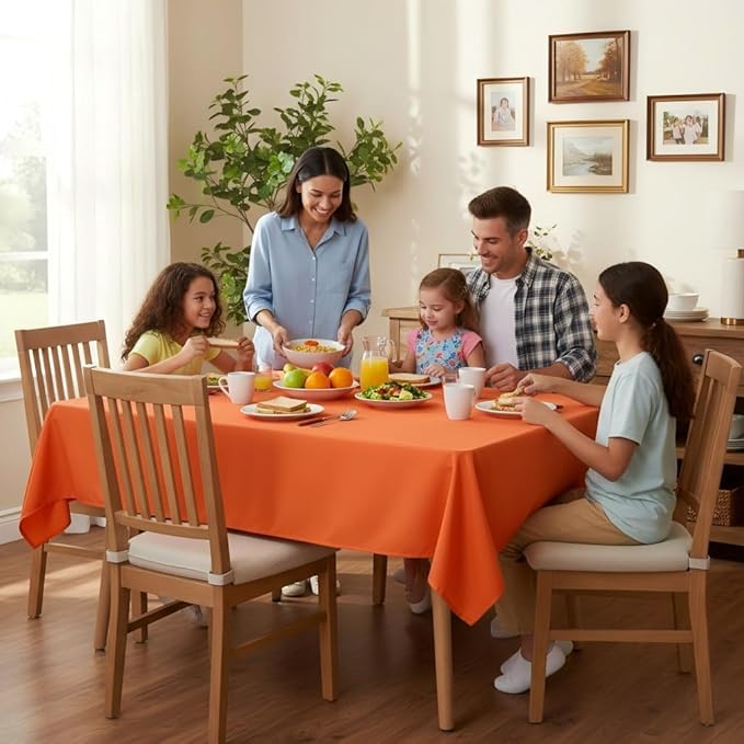 sancua Rectangle Tablecloth - 60 x 102 Inch - Stain and Wrinkle Resistant Washable Polyester Table Cloth, Decorative Fabric Table Cover for Dining Tables, Buffet Parties and Camping, Orange