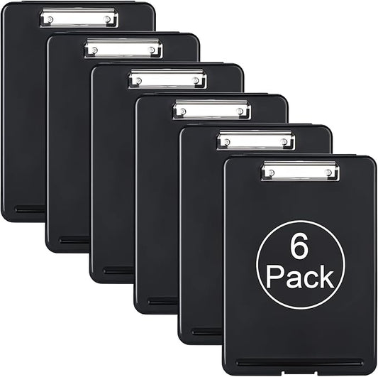 ZCZN Plastic A4 Form Storage Box Case, Clipboard Case, Bulk clipboard Set Suitable for School,Utility,Industrial Office, Medical Personnel,Black,6 Pack