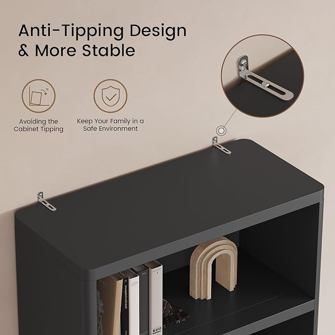 Bookcase with 4 Drawers, 72.1" Tall Bookshelf with 3 Storage Shelves, Large Bookshelves Cabinet for Living Room, Bedroom, Home Office (Black)