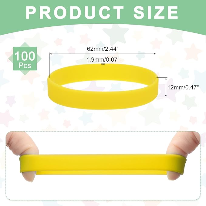 MECCANIXITY 100Pcs Silicone Rubber Bands Non-Slip 4 Inch Flat Elastic Rubber Wrapping Bands for Books, Traps, Art, Wrapping Paper, Cord Wraps, Yellow