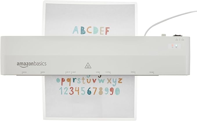 Amazon Basics 12 inch Thermal Laminator Machine, 1 Min Warm-Up, Home/Office/School Use, 20 Pouches Included, White