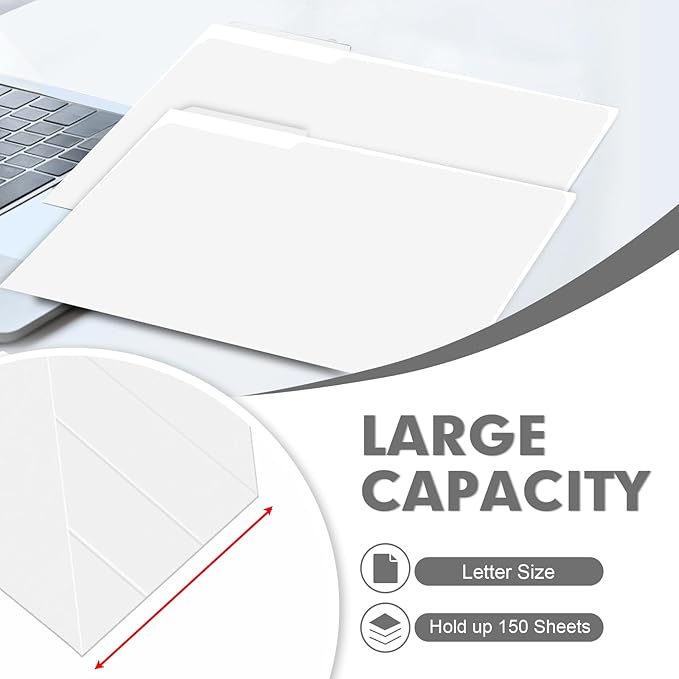 File Folder, PANDRI 120 Pack File Folder, 1/3 Cut Tab, Letter Size, Filing Folder for Office School Business, White