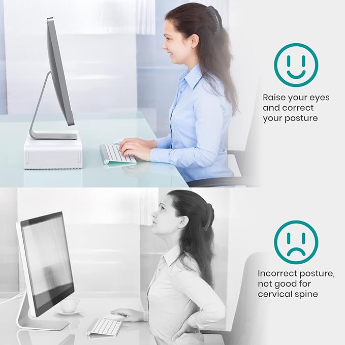 Monitor Stand Riser, Klearlook Foldable Computer Monitor Riser, Height Adjustable Computer Stand, Desk Shelf Riser with Storage Drawer & Tablet Phone Stand for Computer, Desktop, Laptop (White 2 Pack)