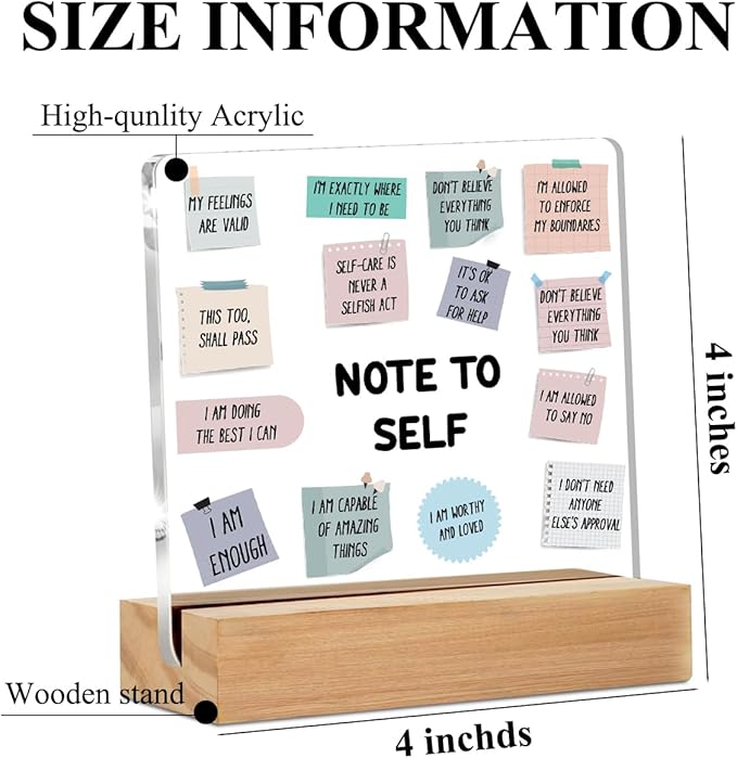 Note to Self Motivational Acrylic Sign, Mental Health Gifts for Women Men Psychologist Counselor, Acrylic Plaque Desk Decor, Shelf Cubicle Decor for Counseling Office Therapy Desktop Art Decoration