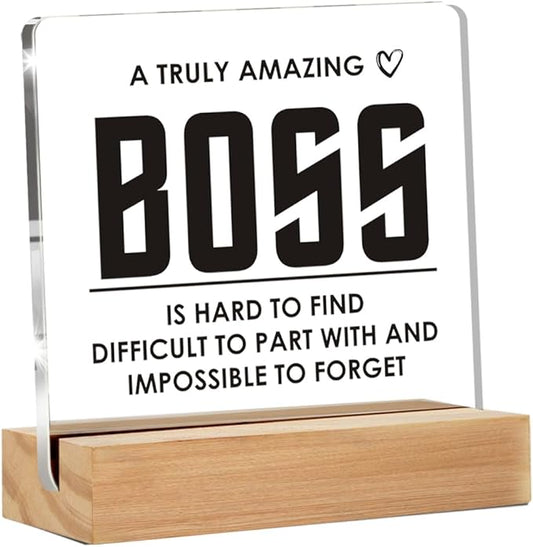 Amazing Boss Gifts: Decorative Acrylic Sign With Wooden Stand for Office