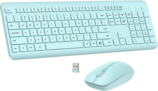 Wireless Keyboard and Mouse Combo, Full Size Silent Ergonomic Keyboard and Mouse, Long Battery Life, Optical Mouse, 2.4G Lag-Free Cordless Mice Keyboard for Computer, Mac, Laptop, PC, Windows(Green)