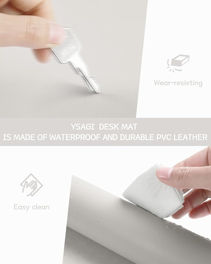 YSAGi Non-Slip Leather Desk Pad Long Size, Waterproof Laptop Computer Desk Keyboard Mat, Table Protector Blotter Mat, Large Mouse Pad for Office/Work/Home/Decor(Apricot Gray, 47" x 17")