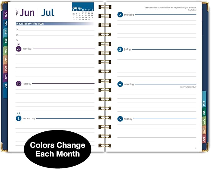 HARDCOVER 2026 Planner, 5.5"x8": 14 Months (November 2025 - December 2026), Daily Weekly Monthly Planner, Yearly Agenda, Bookmark, Pocket Folder and Sticky Note Set (Navy Gold Numbers)
