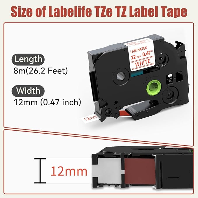Labelife TZe-232 Replace for Brother P Touch Label Tape Red on White TZe232 TZe TZ Tape 12mm 0.47 1/2 Laminated Work for Brother PT D210 H110 D600 1230PC Label Maker, 4 Pack