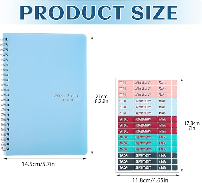 Undated Weekly Planner with Habit Tracker, 52 Weeks To Do List Notebook A5 Weekly Goal Planner with Spiral Binding & Stickers Home Work School Supplies for Women Girls 8.2" x 5.7" - Blue