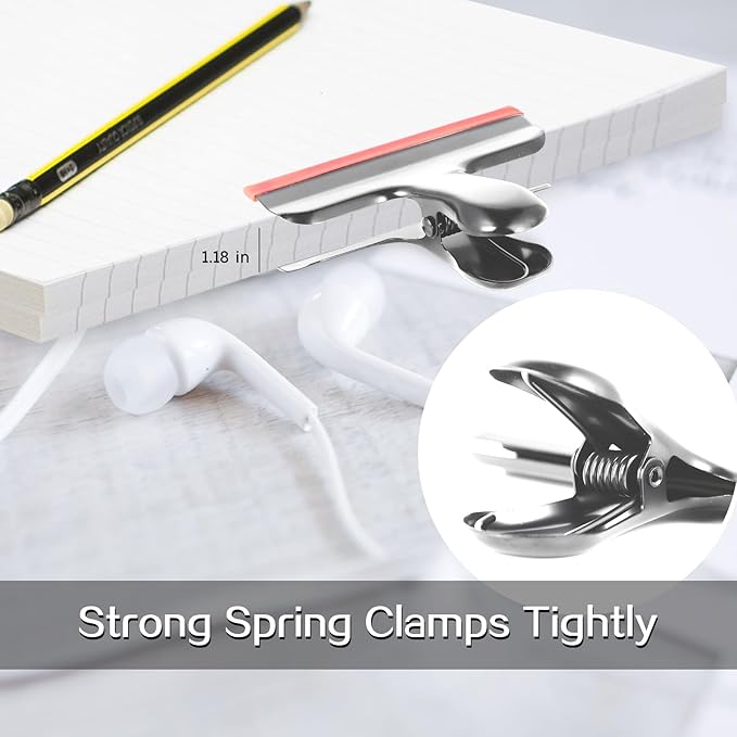 HOUSE AGAIN 12 Small Pack Stainless Steel Chip Bag Clips Covered with Silicone - NO More Sharp Edges - Color Coded for Food Bags - Air Tight Seal, Heavy Duty for Kitchen and Office, 2.5 Inches