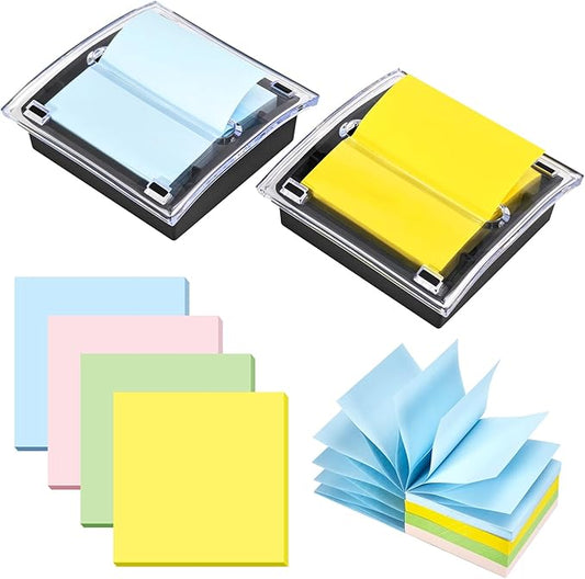 2 Pack Post it Note Dispenser with 4 Pad Pop up Sticky Notes,3x3 Inches Sticky Note Holder for Office Home Classroom Desk Supplies,100 Sheet/pad(4 Colors)