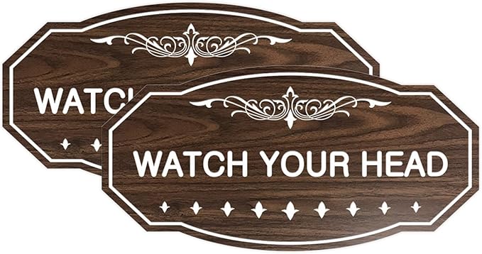 Signs ByLITA Victorian Watch Your Head Sign (Walnut) - Medium 2 Pack