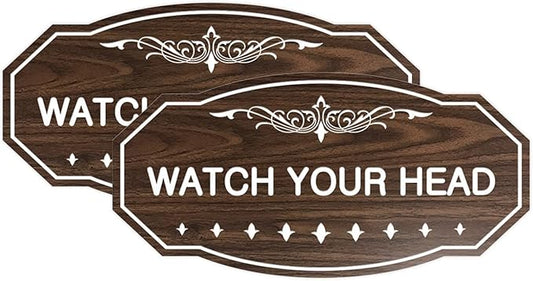 Signs ByLITA Victorian Watch Your Head Sign (Walnut) - Large 2 Pack
