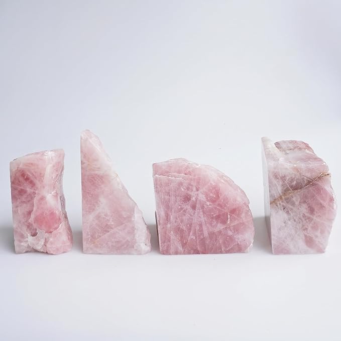 Natural Rose Quartz Bookends with Rubber Feet 4-5Lbs Heavy Duty Non-Slip Crystal Bookends 1 Pair | Raw & Polished Stone | Healing Office Decor Gift