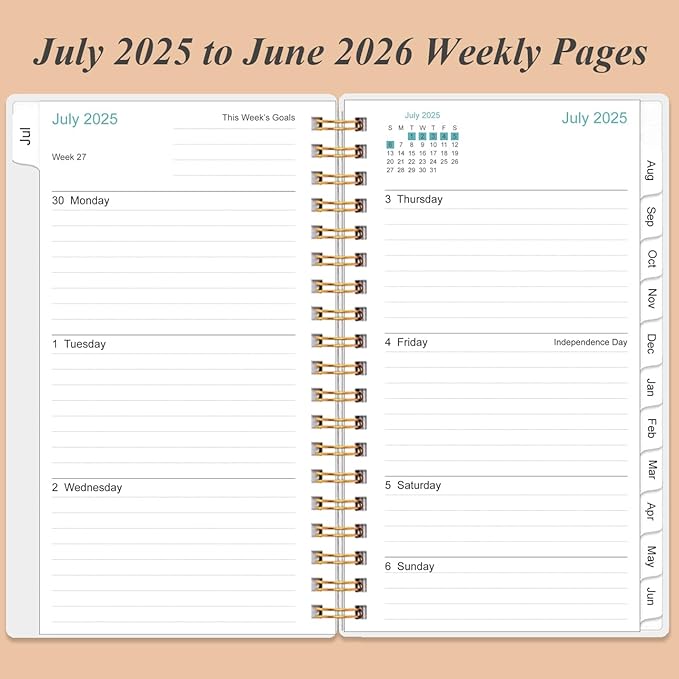 2026 Pocket Planner/Calendar - 2026 Planner from January 2026 - December 2026, Planner 2026 with 12 Tabs, Twin-Wire Binding, Inner Pocket, 3.75" x 6.75, Rose Leaf