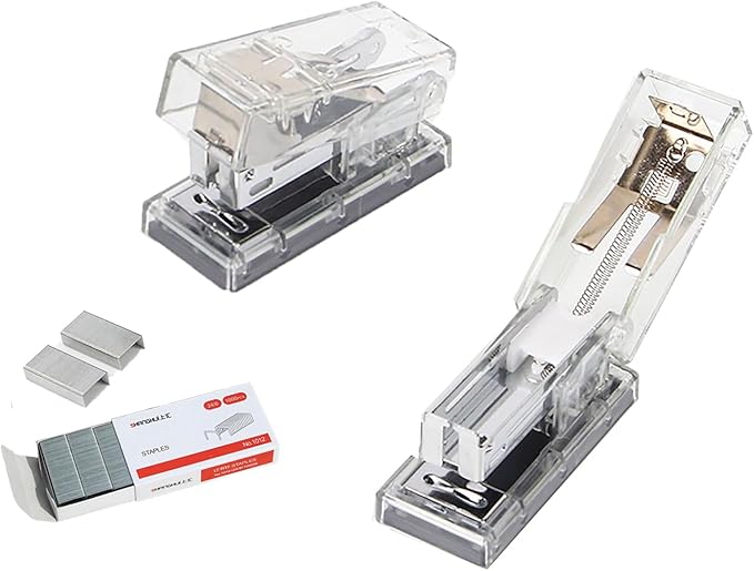 Mini Portable Stapler, 1000 Staples, Clear, 20 Sheets, Manual, Minimalist Style
