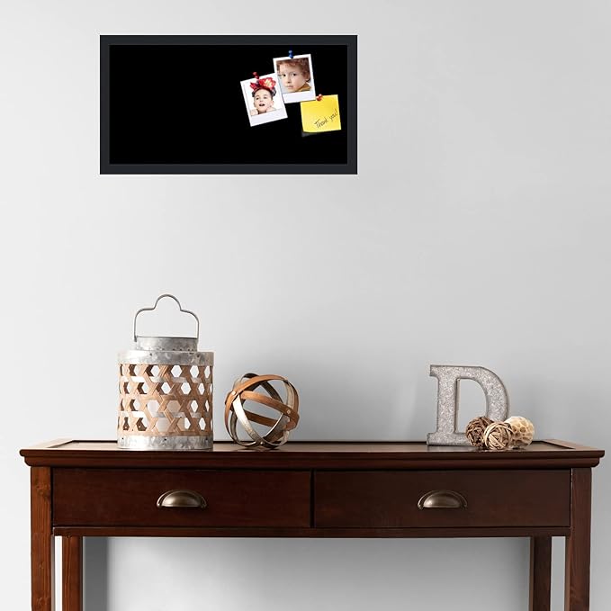 PinPix 24x12 Inch Cork Bulletin Board. This Decorative Framed Pin Board Comes with Solid Black Design and a Satin Black Frame. Ideal for Home Office Decor or Message Board (PinPix-622)