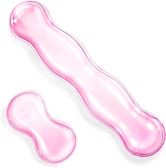 Ergonomic Gel Wrist Rest Set Anti Slip Silicone Keyboard and Mouse Pad Clear Pink Keyboard Support for Office Typing or Gaming, Relieve Wrist Pain
