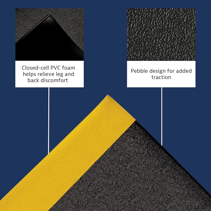 Notrax 411 Sof-Tred™ 2' x 3' x 9/16" Anti Fatigue Mat, Enhanced Slip Resistance with Beveled Edges and Pebbled Surface, Ideal for Industrial and Commercial Workplaces, Black/Yellow, 411S0423BY
