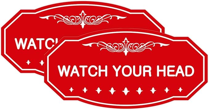 Signs ByLITA Victorian Watch Your Head Sign (Red) - Medium 2 Pack