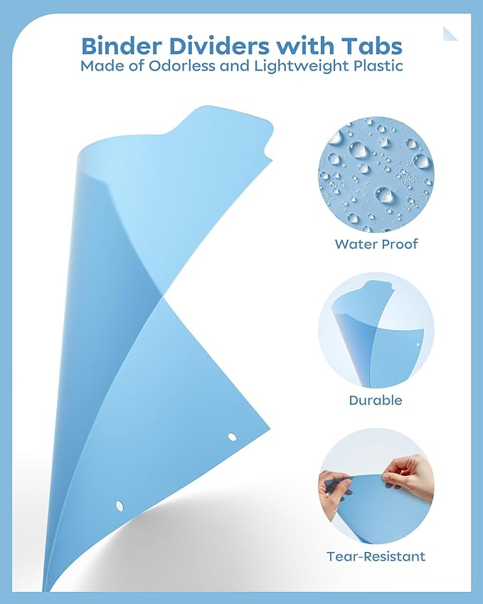 8 Tab Binder Dividers for 3 Ring Binder, 2 Set/16 Count, Thicken, Write & Erase Reusable Waterproof Plastic Binders for School & Office Files, Extra 40 Labels