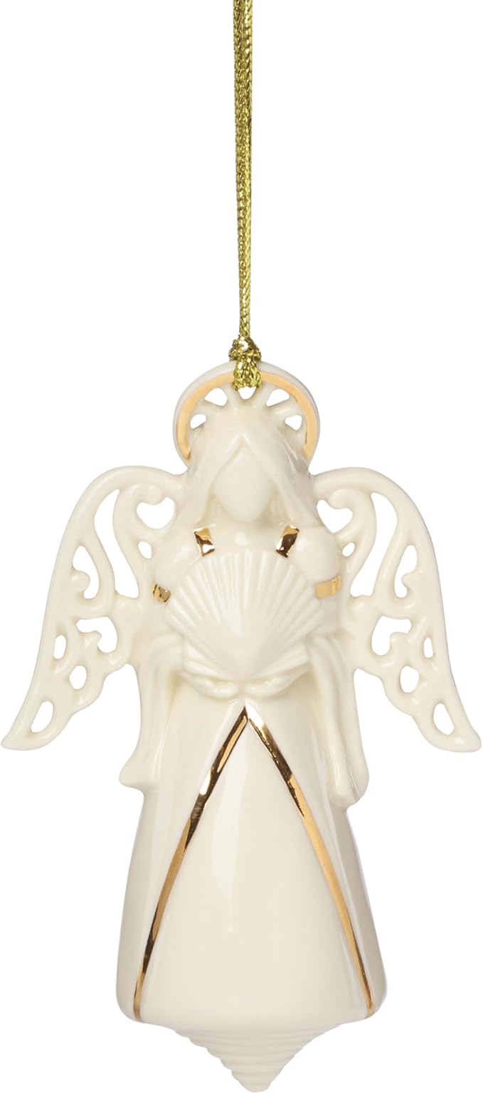 Lenox Ornaments, 2025 Angel of The Sea Christmas Ornament, Ivory Porcelain, 24K Gold Accents, Gold Cord for Hanging, Christmas Tree Decorations, Winter Decor (White, 1 Piece, 4.25 Inch Height)