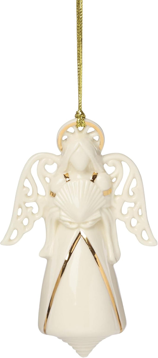 Lenox Ornaments, 2025 Angel of The Sea Christmas Ornament, Ivory Porcelain, 24K Gold Accents, Gold Cord for Hanging, Christmas Tree Decorations, Winter Decor (White, 1 Piece, 4.25 Inch Height)