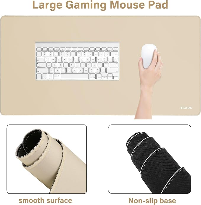 MOSISO Wrist Rest for Keyboard Mouse Pad Set, Large Gaming Deskpad&Circle Curved Mousepad&Keyboard Wrist Rest&Coaster, Ergonomic Non-Slip Mousepad&Easy Typing Pad with Curved Memory Foam, Apricot