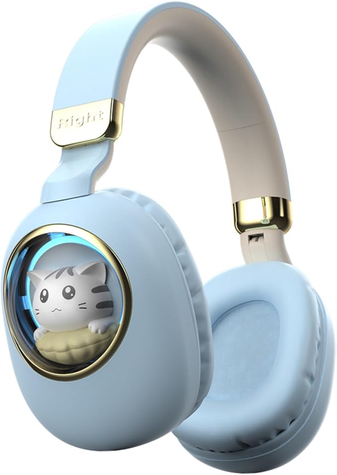 Girls Wired Headphones With Microphone - Blue Gaming Headset for Kids, School - Noise Cancelling, Over Ear, Wireless, Bluetooth Earbuds (Blue Gold)