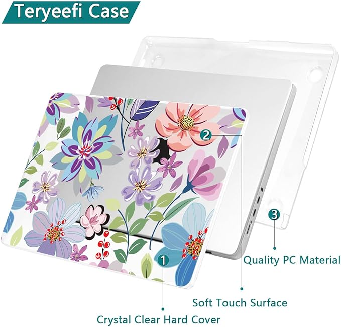 Teryeefi Case for MacBook Pro 16 inch M4/M3/M2/M1 Pro Max 2025-2021 Release (A3403/A3186/A2991/A2780/A2485), Laptop Hard Shell with Keyboard Cover & Screen Protector & Type C Adapter, Flower 104