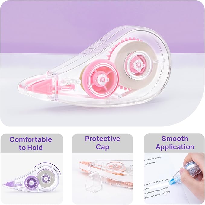 6 Pcs Colorful Core Correction Tape, 18.04 Ft White Wrong Out Tear-Resistant Bulk, Instant Corrections Easy To Use Applicator for School, Office, Note Taking, Journal (Tape Width 0.2 in)