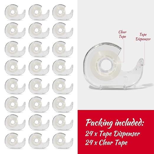 Transparent Tape, Clear, Christmas Gift Wrap Tape, Office Repair Home School Supplies 7/10 X 1000 Inches 24 Rolls with Dispenser