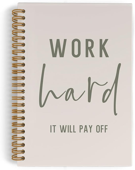 QLMX Work Hard Motivational Spiral Notebook, Inspirational Journal Notebook, Beige Motivational Gifts Notebooks for Work, Inspirational Office Supplies Gifts for Women Men Coworkers Employee, 5.5x8.3
