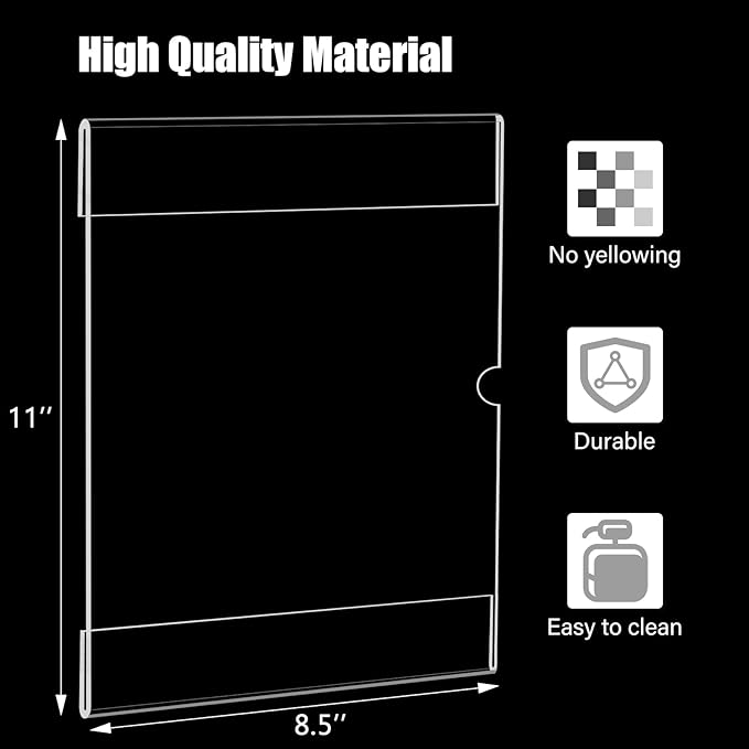 12pack 8.5 X 11 Wall Mount Acrylic Sign Holder with Tape, Clear Plastic Menu Holder, Unbreakable Table Sign Holder for Office, Restaurant, Store, School and Home Use with Notch