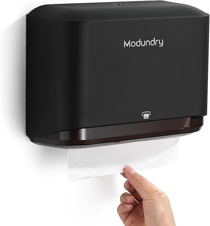 Wall Mount Paper Towel Dispensers, Multifold Paper Towel Dispenser with Smart Lock, Adhesive No Drilling Install, Hand Towel Holder for Home Bathroom,Restroom, Office (Black)