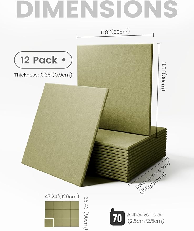 Large Felt Bulletin Board 48" x 36" Cork Board Alternative-12 Pack with 70 Safe Removable Adhesive Tabs, Cork Boards for Walls Cork Board for Home Office Classroom Pin Board (Olive Green)