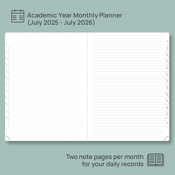 POPRUN Monthly Planner 2025-2026, 8.5'' x 11.25'', 13-Monthly Calendar (July 2025-July 2026) 15-Minute Hourly Appointment Book with Stair Tabs, Soft Cover, 100GSM Paper - Midnight Green