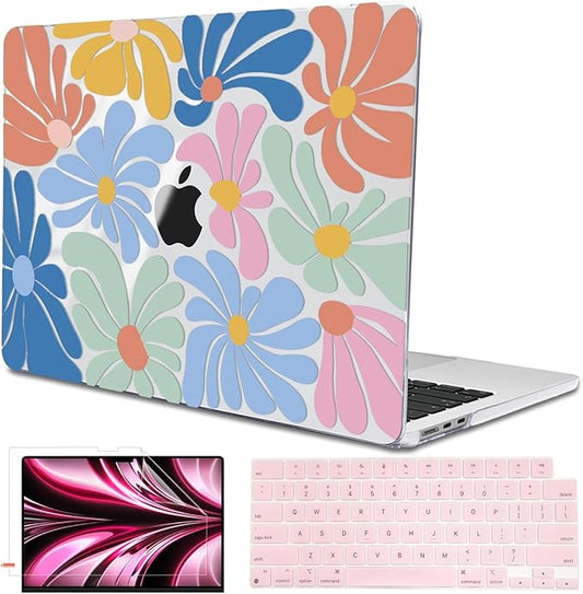 Compatible with M4 MacBook Air 13.6 inch Case 2025 2024 2023 2022 Model A3240 A3113 M3 A2681 M2 Chip, Crystal Pattern Plastic Hard Case Cover for Mac Air 13 M4 Touch ID, Colorful Flowers