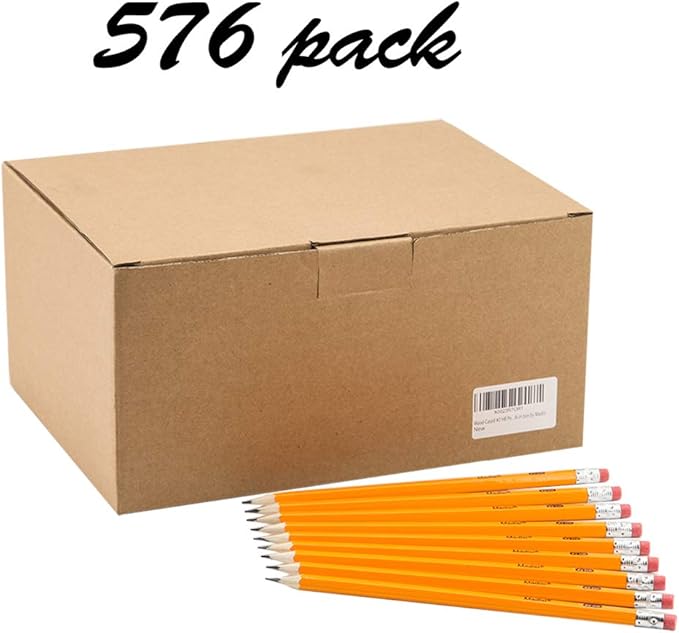 Madisi Wood-Cased #2 HB Pencils, Yellow, Pre-sharpened, Bulk Pack, 576 pencils in box