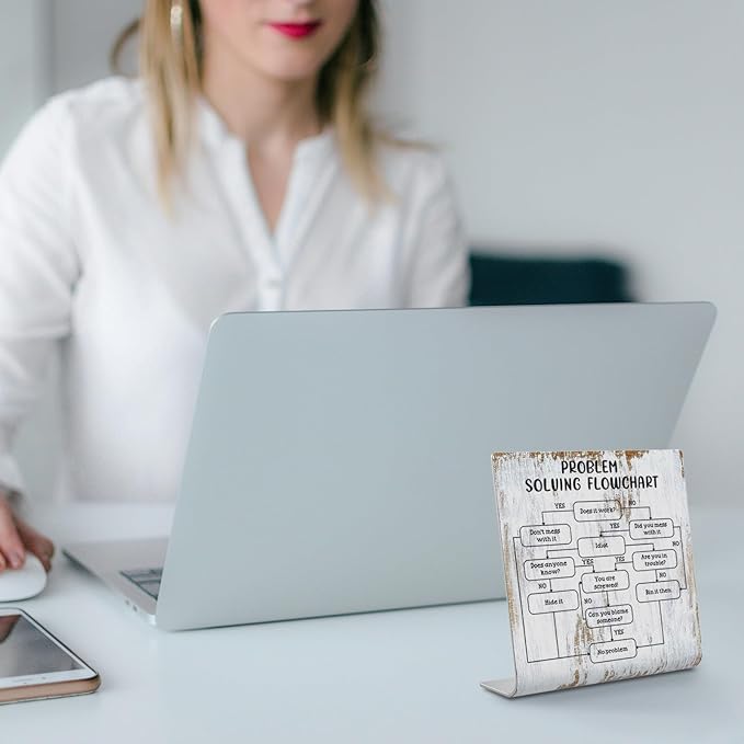 Problem Solving Flowchart Definition Plaque Desk Decor Office Shelf, Funny Work Colleague Gifts for Men Women Engineer, Accountant, Christmas Birthday Humorous Gift Idea for Boss XUV111