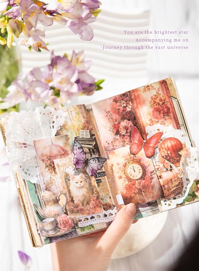 Aromoty 6 Sets 300 Pcs Washi Stickers Book Kit for Journaling, Vintage Aesthetic Antique Magic Scrapbook Stickers for Scrapbooking Bullet Junk Journal Supplies Planner Stationery Collage Craft Gifts