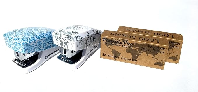 Aria Premium Mini Stapler Set by PraxxisPro - with Built-in Staple Removers, 2000 Standard Staples Included - for Office, School, and Travel, Set of 2, Bluebell & Dandelion